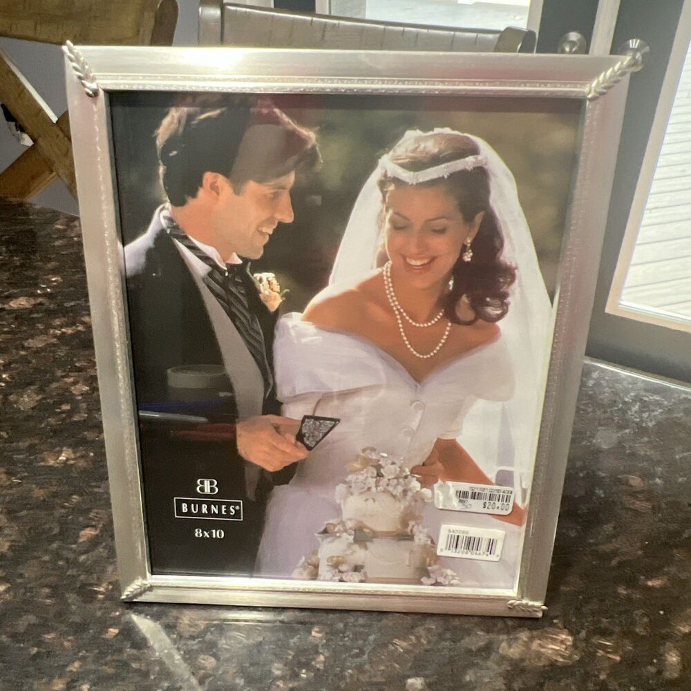 Burnes | 8x10 Silver Metal Picture Frame Leaves Designs